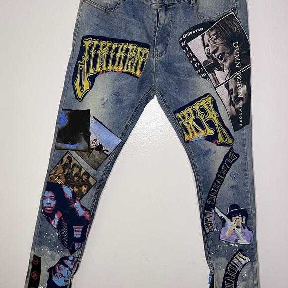 DAMN PIGEON NEW YORK Graphic Blue Jeans - Picture 2 of 9